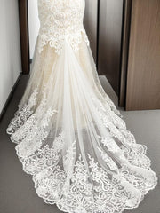 Wedding Dresses Under 502, Mermaid Scoop Applique Sweep Train Tulle Wedding Dress
