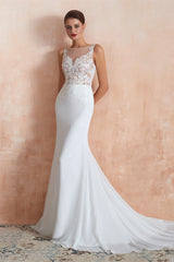 Wedding Dresses With Sleeves, Mermaid See-Through Chiffon Wedding Dresses with Appliques