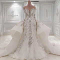 Wedding Dresses Ball Gown, Mermaid Sweetheart Floor Length Wide Hem Tulle Beading Wedding Dress