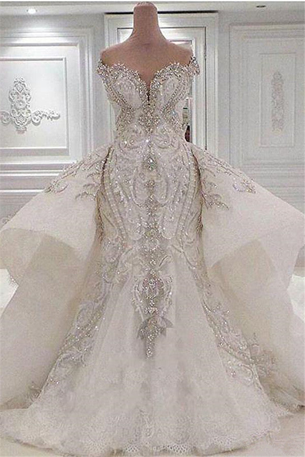 Wedding Dress Style, Mermaid Sweetheart Floor Length Wide Hem Tulle Beading Wedding Dress