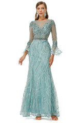 Cute Dress Outfit, Mermaid Tulle Beading Long Sleeve Prom Dresses