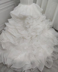 Wedding Dresses With Sleeves, Mermaid V-neck Long Train Chiffon Lotus Leaf Hem Wedding Dress