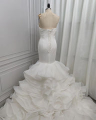 Wedding Dress Inspiration, Mermaid V-neck Long Train Chiffon Lotus Leaf Hem Wedding Dress