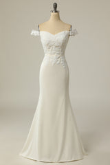 Wedding Dress Websites, Mermaid Off the Shoulder White Wedding Dress with Appliques