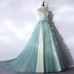 Bridesmaid Dress Inspo, Mint Green Long Tulle with Lace Sweet 16 Dress, Long Party Dresses