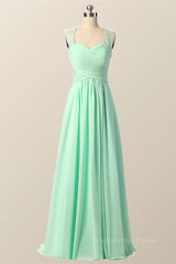 Party Dress Dresses, Mint Green Pleated Chiffon Long Bridesmaid Dress