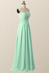 Party Dress Dress, Mint Green Pleated Chiffon Long Bridesmaid Dress