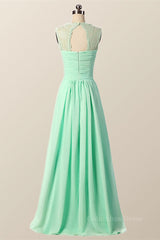 Party Dress Style, Mint Green Pleated Chiffon Long Bridesmaid Dress