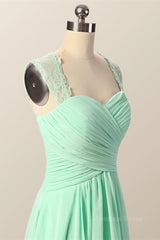 Party Dresses Style, Mint Green Pleated Chiffon Long Bridesmaid Dress