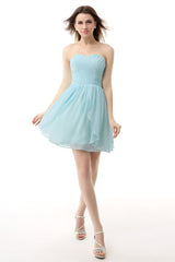 Party Dress Wedding Guest Dress, Mint Green Pleated Lace Short Homecoming Dresses