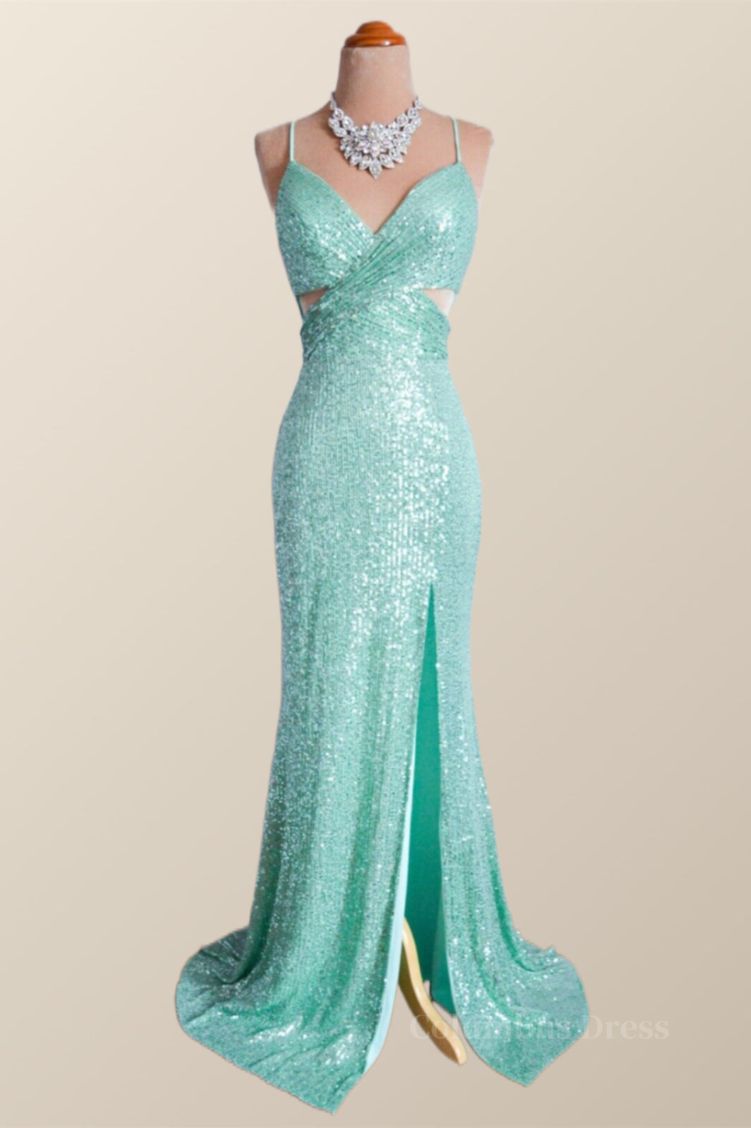 Formal Dress Outfit Ideas, Mint Green Sequin Mermaid Long Party Dress