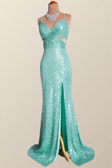 Formal Dresses Outfit Ideas, Mint Green Sequin Mermaid Long Party Dress