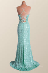 Formal Dress Attire, Mint Green Sequin Mermaid Long Party Dress