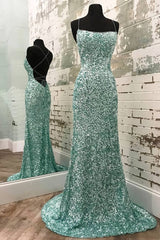 Wedding Pictures, Mint Green Sparkly Mermaid Prom Dress,Long Backless Evening Dresses