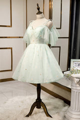 Black Long Dress, Mint Green Tulle Lace Short Homecoming Dress, A-Line Mini Party Dress