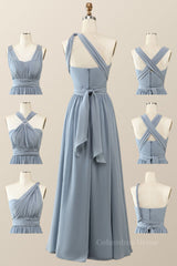 Bridesmaid Dress Designers, Misty Blue Chiffon Convertible Bridesmaid Dress