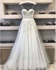 Wedding Dress Shopping Near Me, Modest Long A Line Sweetheart Lace Tulle Wedding Dress