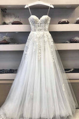 Wedding Dress Shops Near Me, Modest Long A Line Sweetheart Lace Tulle Wedding Dress