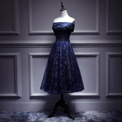 Wedding Dress Shape, Navy Blue Lace Off Shoulder Wedding Party Dress Bridesmaid Dress,Blue Formal Dress
