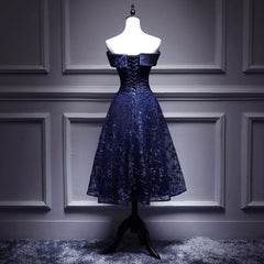 Wedding Dress Shapes, Navy Blue Lace Off Shoulder Wedding Party Dress Bridesmaid Dress,Blue Formal Dress