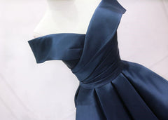 Homecoming Dresses Simpl, Navy Blue Satin Off Shoulder Bridesmaid Dress Party Dress, Short Prom Dress
