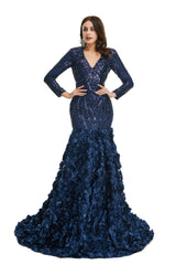 Prom Dress Websites, Sequins Mermaid Long V Neck Prom Dresses Full Sleeve