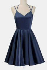 Bridesmaid Dress Gown, Navy Blue Short Prom Dress Juniors Homecoming Dresses
