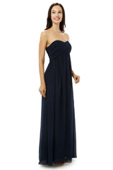 Party Dresses Website, Navy Blue Sweetheart Chiffon With Pleats Bridesmaid Dresses