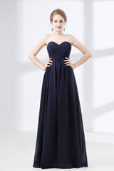 Formal Dresses Ballgown, Navy Blue Sweetheart High Waist Chiffon Pleats Bridesmaid Dresses