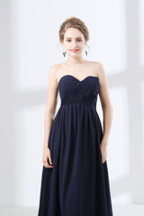 Formal Dress Ballgown, Navy Blue Sweetheart High Waist Chiffon Pleats Bridesmaid Dresses