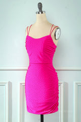Bridesmaid Dress Fall Colors, Neon Pink Beaded Tight Mini Dress
