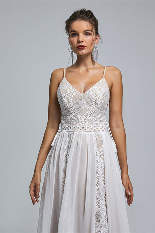 Wedding Dresses Shops, Spaghetti Straps Beach Wedding Dresses With Adjustable Drawstring