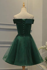 Prom Dresses Outfits Fall Casual, Off Shoulder Dark Green Short Party Dress, Tulle Homecoming Dresses