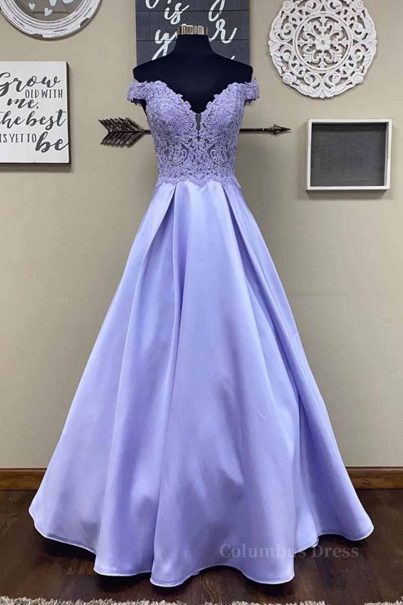 Homecoming Dress 2026, Off Shoulder Purple Lace Long Prom Dress, Off Shoulder Purple Formal Dress, Purple Lace Evening Dress