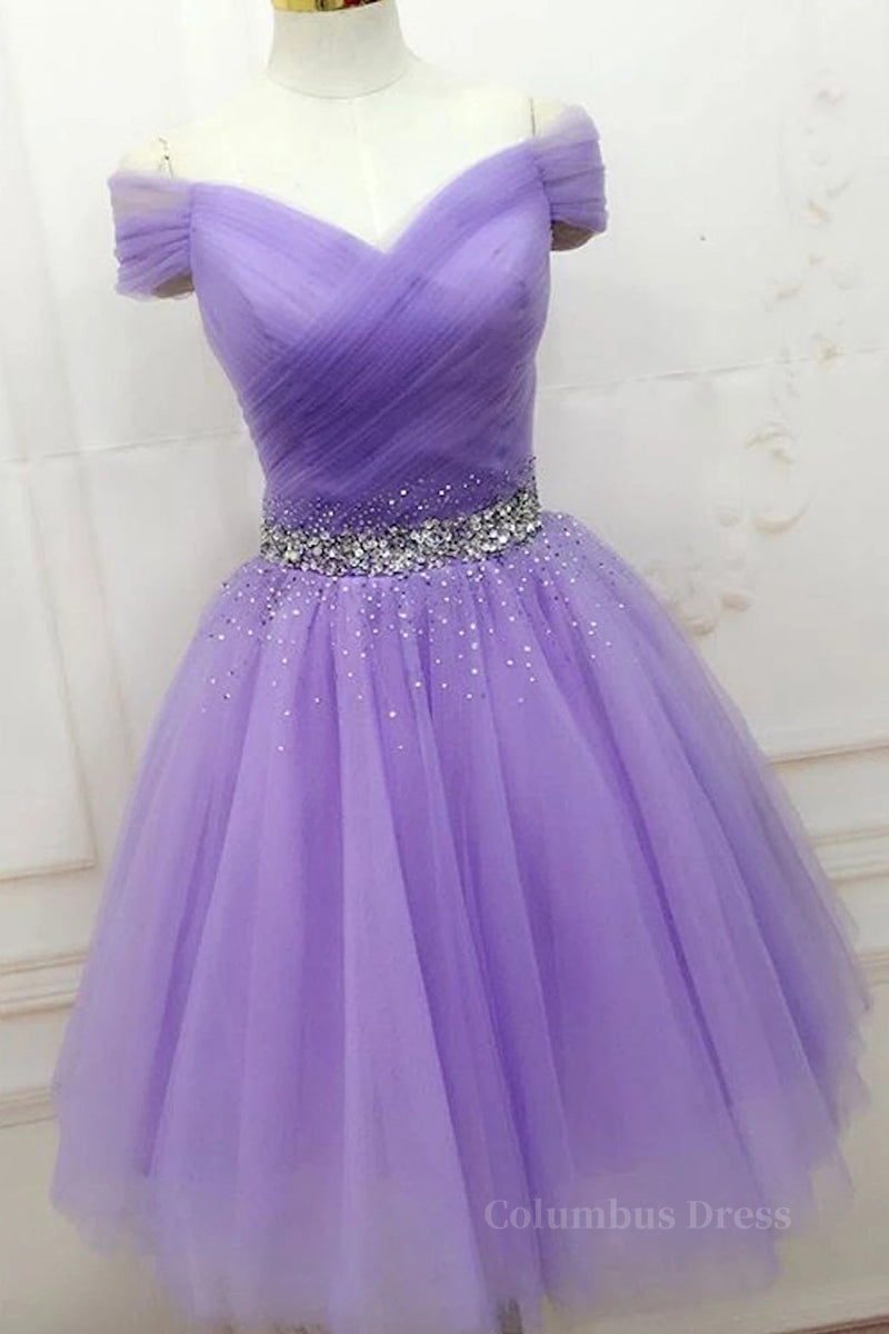 Homecoming Dresses Styles, Off Shoulder Sequins Lilac Short Prom Dress Homecoming Dress, Off Shoulder Lilac Lavender Formal Graduation Evening Dress