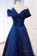 Ethereal Dress, Off the Shoulder Blue Long Prom Dresses, Off Shoulder Long Formal Evening Dresses