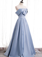 Formal Dress Shops Near Me, Off the Shoulder Blue Satin Long Prom Dresses, Off Shoulder Blue Formal Evening Dresses