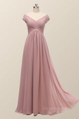 Women Dress, Off the Shoulder Blush Pink A-line Bridesmaid Dress