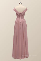 Maxi Dress Outfit, Off the Shoulder Blush Pink A-line Bridesmaid Dress