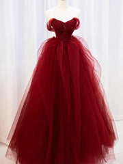 Bridesmaid Dress Website, Off the Shoulder Burgundy Long Prom Dresses, Wine Red Long Formal Evening Dresses