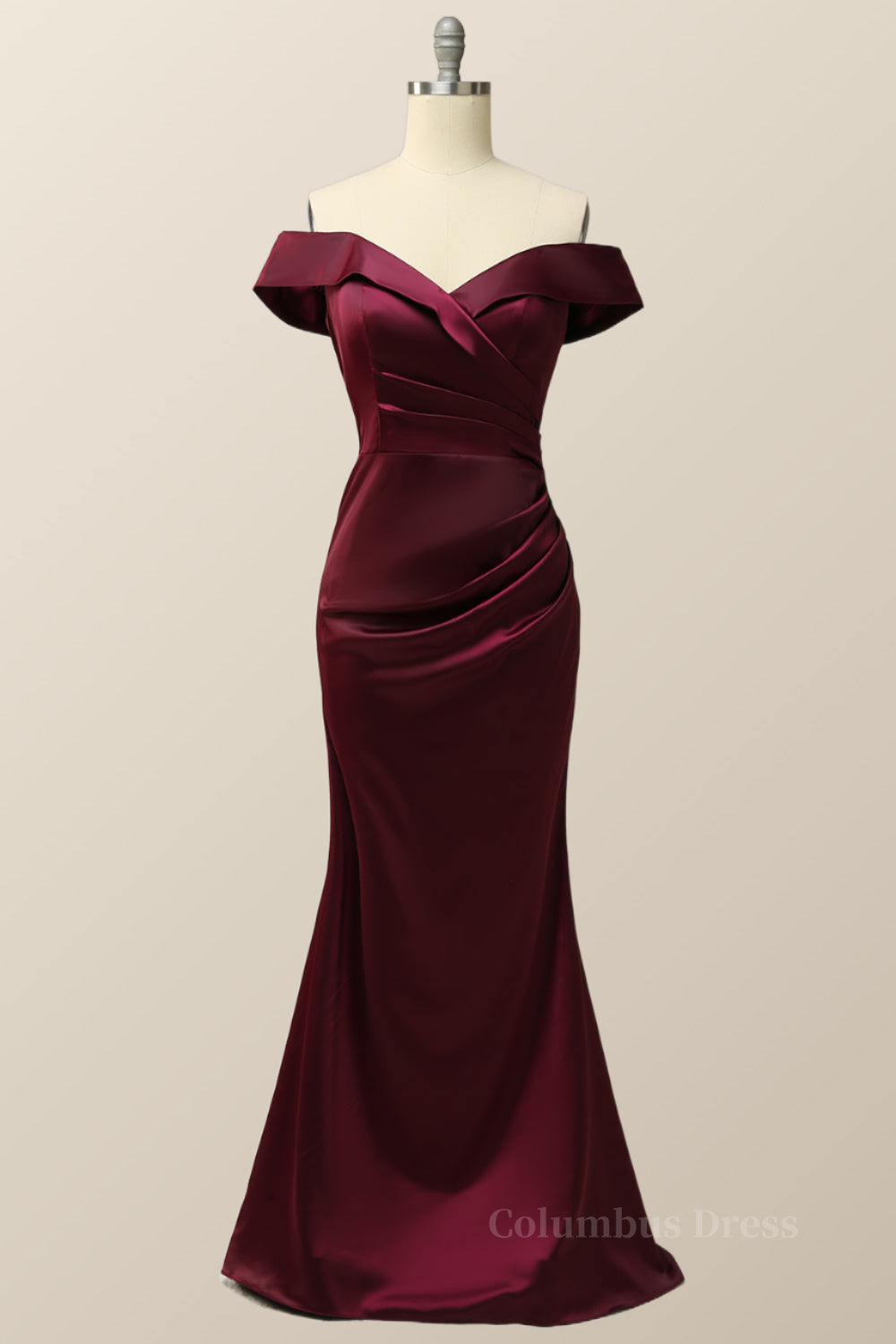Prom Dresses Brand, Off the Shoulder Burgundy Mermaid Evening Dress