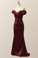 Prom Dress Brands, Off the Shoulder Burgundy Mermaid Evening Dress