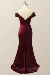 Prom Dresses For 026, Off the Shoulder Burgundy Mermaid Evening Dress