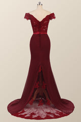 Evening Dresses Online, Off the Shoulder Burgundy Mermaid Long Formal Dress