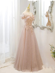 Mermaid Wedding Dress, Off the Shoulder Champagne Tulle Lace Prom Dress, Off Shoulder Champagne Lace Formal Dress