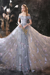 Bridesmaid Dresses Mismatched Colors, Off The Shoulder Dragonfly Lace Long Prom Dresses