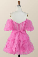 Party Dresses 2027, Off the Shoulder Hot Pink Ruffles Short A-line Homecoming Dress