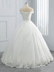 Wedding Dress Ball Gown, Off-the-Shoulder Lace Sequins Ball Gown Wedding Dresses