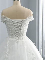 Wedding Dresses Off The Shoulder, Off-the-Shoulder Lace Sequins Ball Gown Wedding Dresses