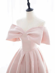 Modest Prom Dress, Off the Shoulder Light Pink Long Prom Dresses, Light Pink Long Formal Graduation Dresses